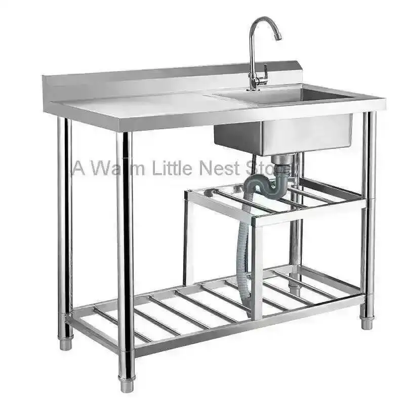 

Countertop Integrated Stainless Washbasin Steel Kitchen Sinks Kitchen Single Slot with Platform Home Washing Sinks with Bracket