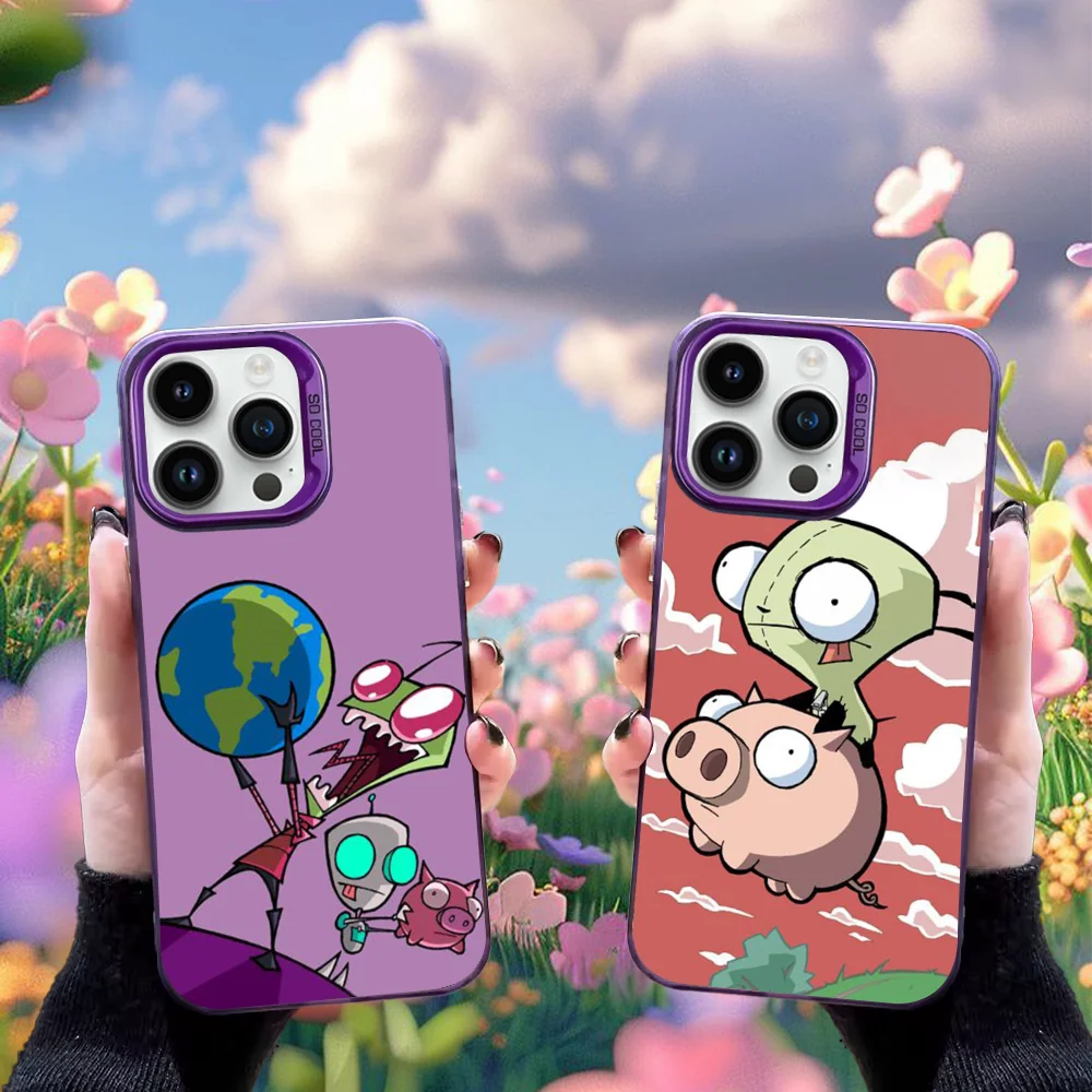 

Cartoon I-Invader Zim Gir Phone Case For iPhone 16,15,14,13,12,11,Mini,Pro,SE,MAX Purple Matte Silicone Cover