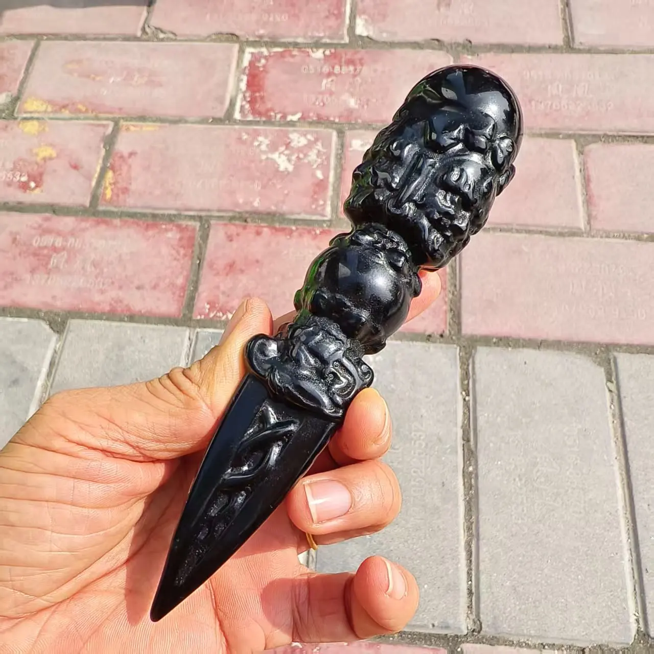 Natural Obsidian Vajra Pestle, Quartz Crystal Black Ore Carving Magic Vajra Pestle，Mineral, Spiritual Healing