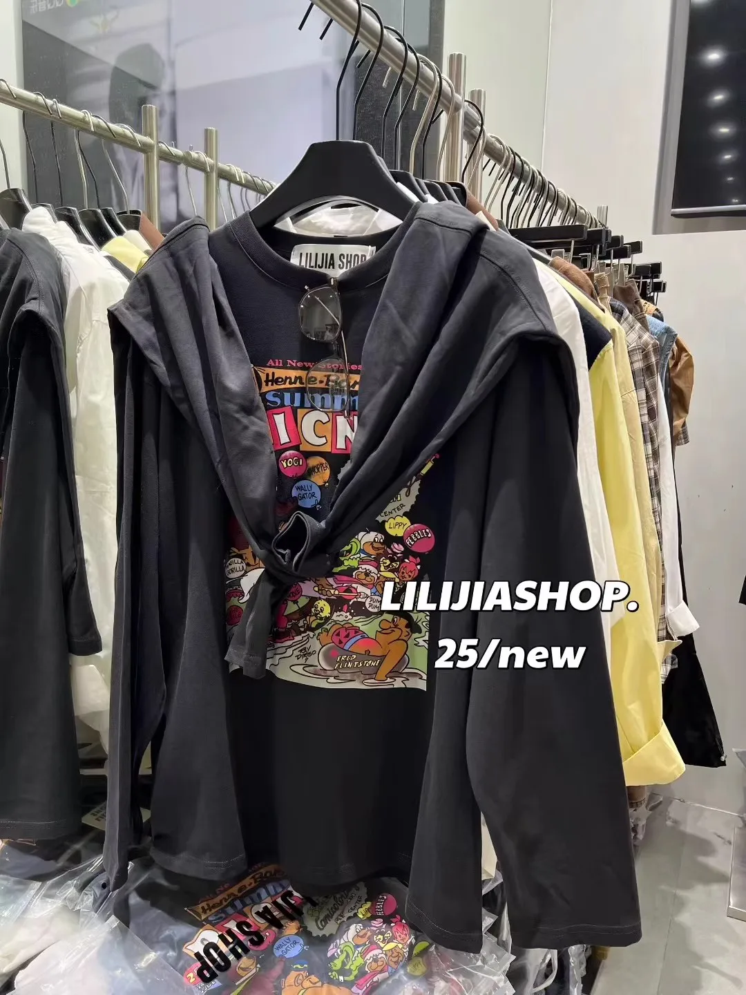 Dongda Gate Herbst Neuheit: Cartoon-Print Rundhals-T-Shirt für Damen – Locker geschnitten, schlank machend, vielseitig und lässig