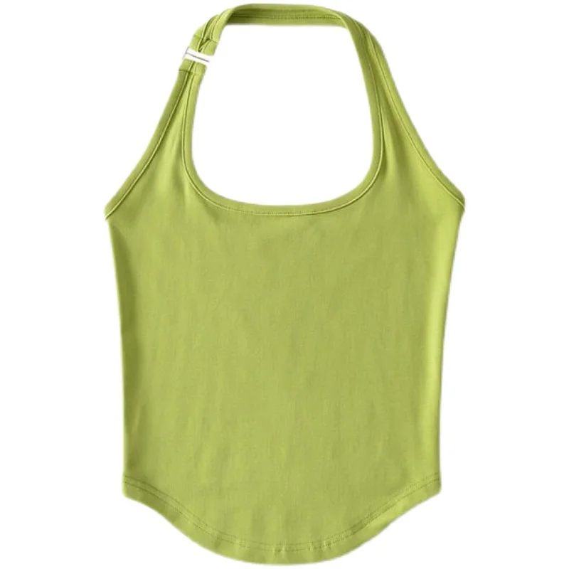 Sexy Pittig Meisje Laag Uitgesneden Knop Hangend Ne American Sle Vest Dames Bal Slim Fit Arc Strap Katoen Polyester Mix