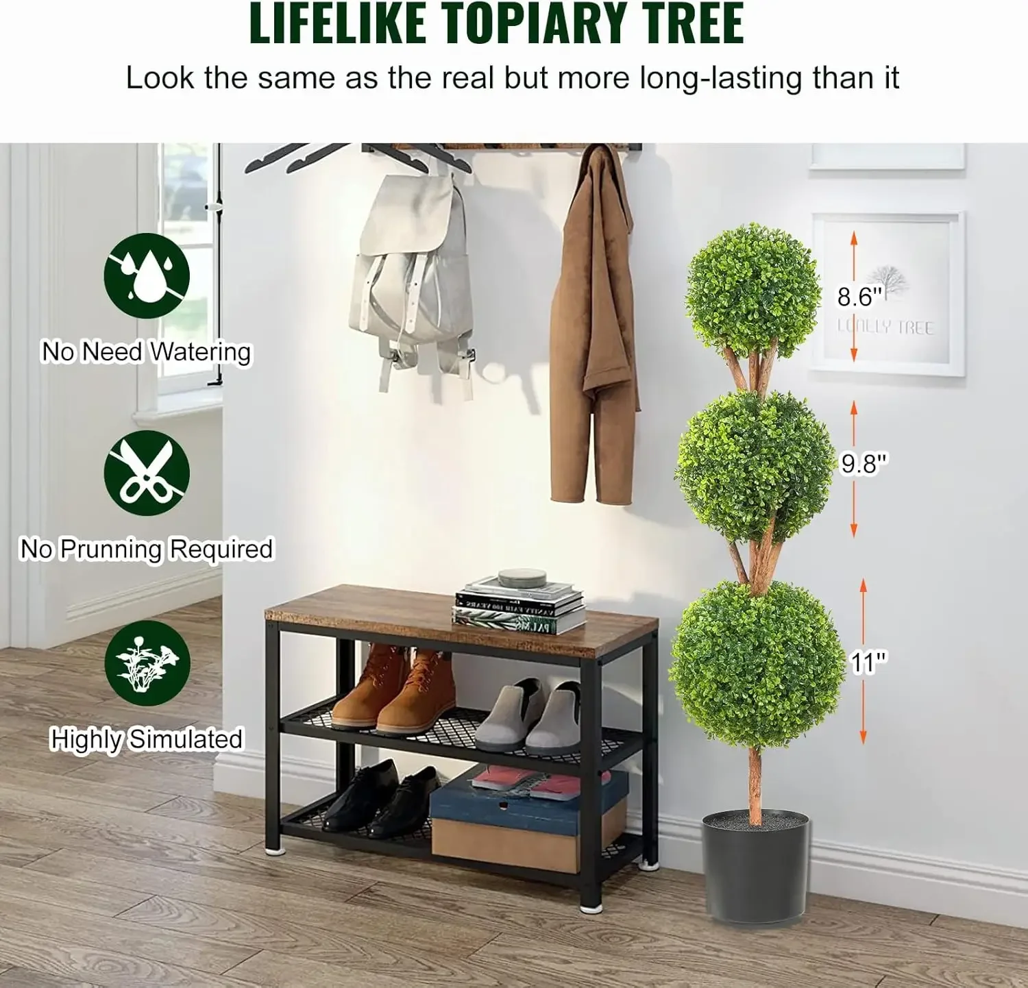 Artificial Boxwood Topiary Tree, 48 inch Tall (2 Pieces), Triple Ball-Shaped Faux Topiary Tree