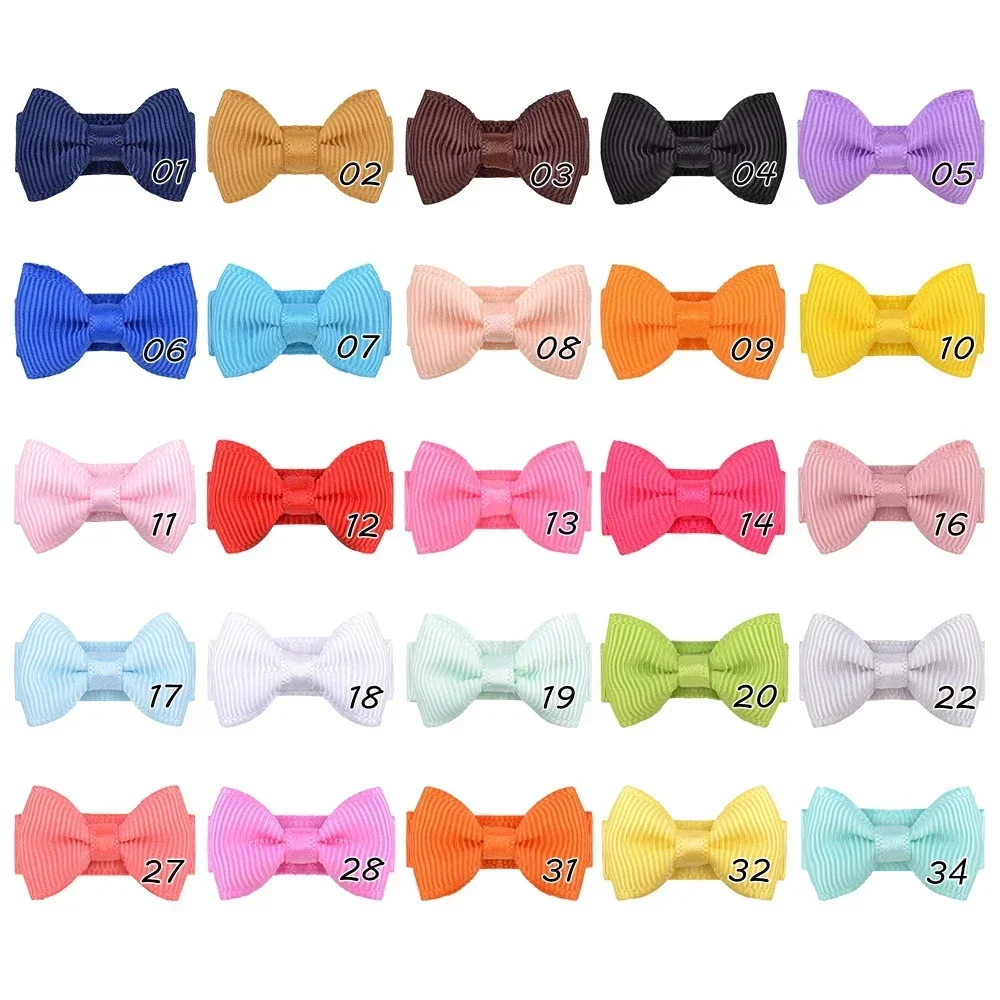 25/50Pcs/Lot Solid Mini Bowknot with Hair Clips for Kids Girls BB Clips Grosgrain Ribbon Hairpins New Headwear Hair Accessories