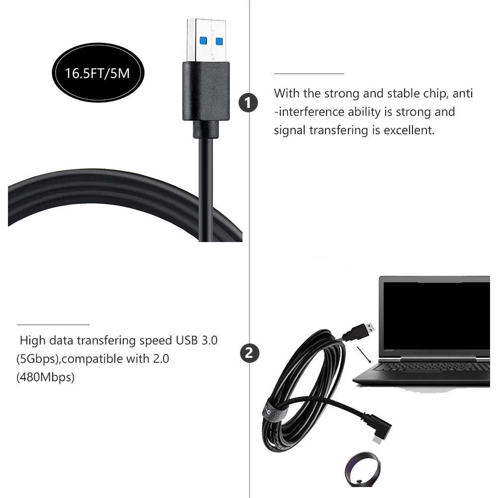 

1pc 5M Usb A To C Charging 3A 10Gbps Data Transfer For Vr Headset Signal Amplifier Chip Gold-Plated Usb3.0 Cable