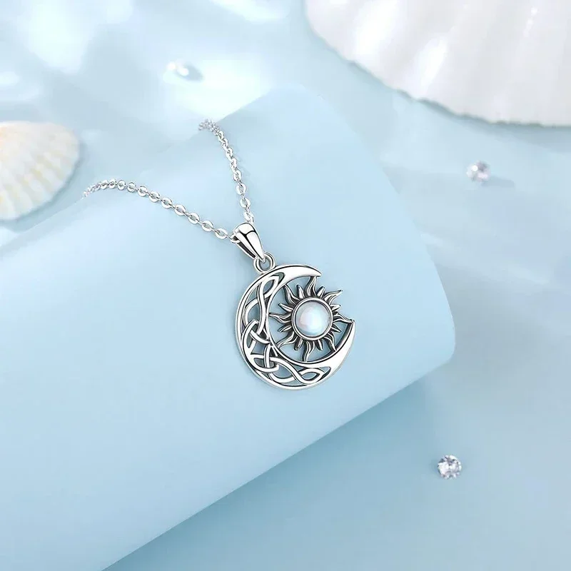 2026 Vintage Silver Color Moon and Sun Pendant Necklace for Women Hollow Out Charm Exquisite Girls Accessories New Jewelry