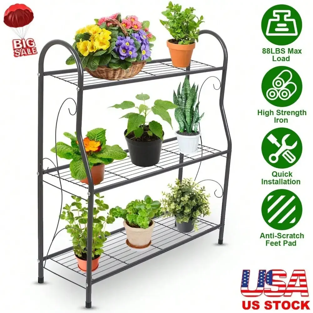 3-Tier Plant Stand Outdoor Indoor Shoes Flower Pot Rack Display Shelf Holder