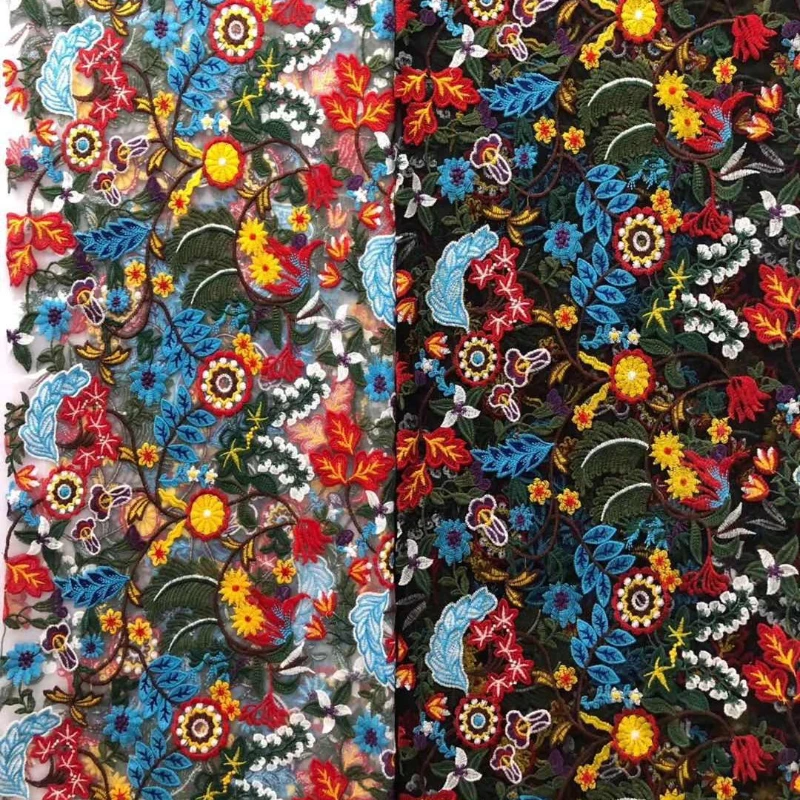Multi Colored Lace Yarn Dyed Fabric Dress High Quality Cloth in Stock Wholesale New Mesh Embroidery Dress Fashion Fabric By Yard