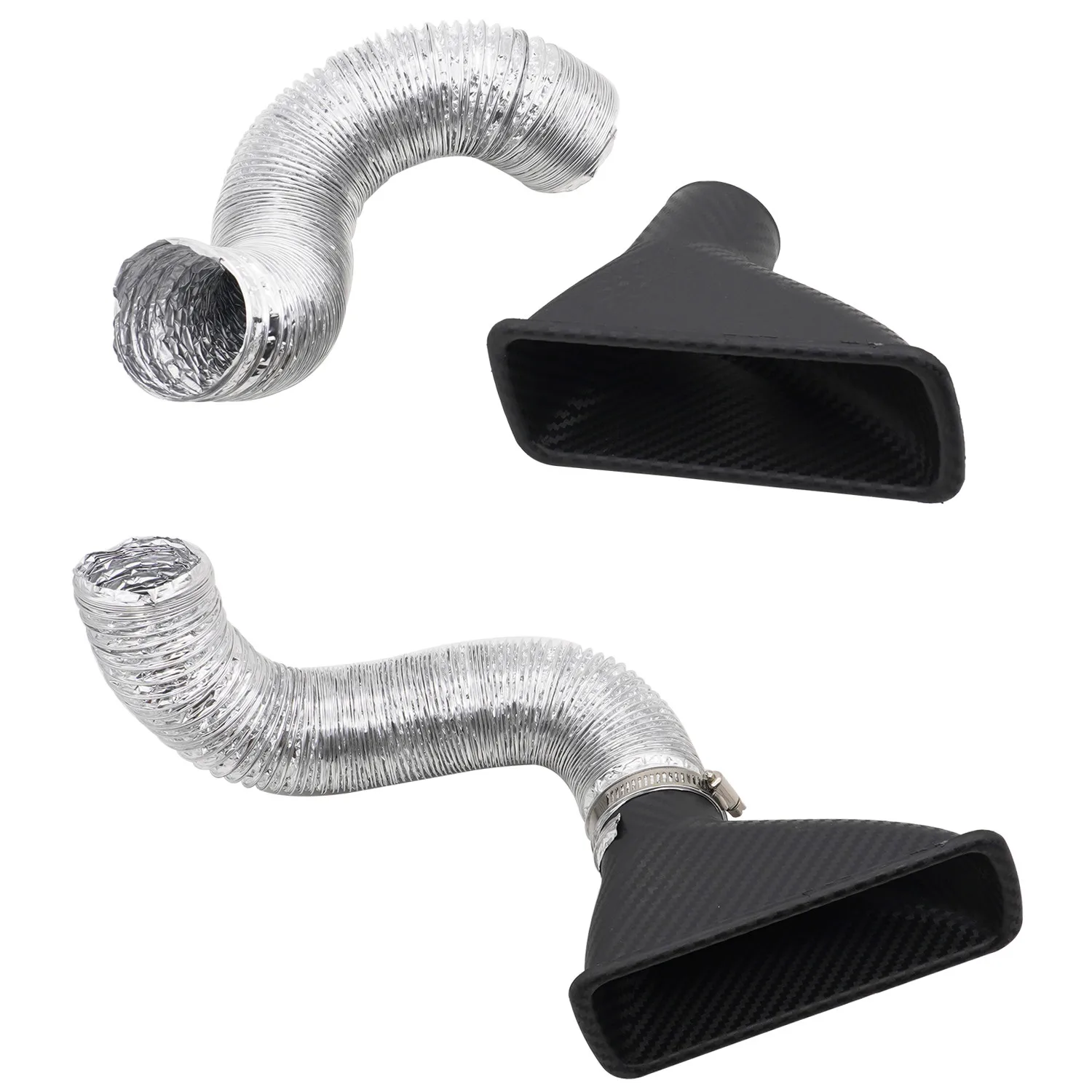 Car Front Bumper Admission Air Intake Pipe Kit Universal Turbo Inlet Hose ABS Plastic Carbon Fiber Look Cold Air Funnel Pipe Set