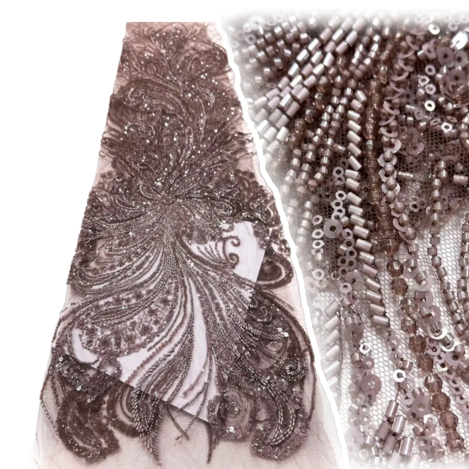 

Новейшая африканская кружевная ткань для жениха с бисером, 2025 г., высококачественная кружевная вышивка, сетчатая ткань с бисером, 5 ярдов для свадебного платья 212