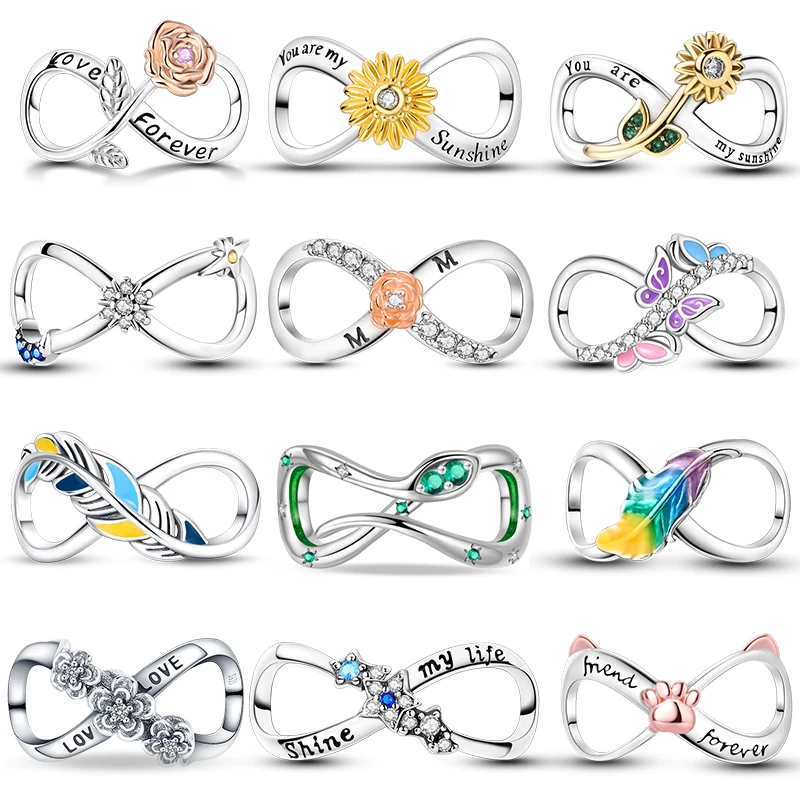 Classic 925 Sterling Silver Butterfly Sunflower Feather Star Moon Eternal Infinity Charms Beads Fit 3mm Bracelet DIY Jewelry