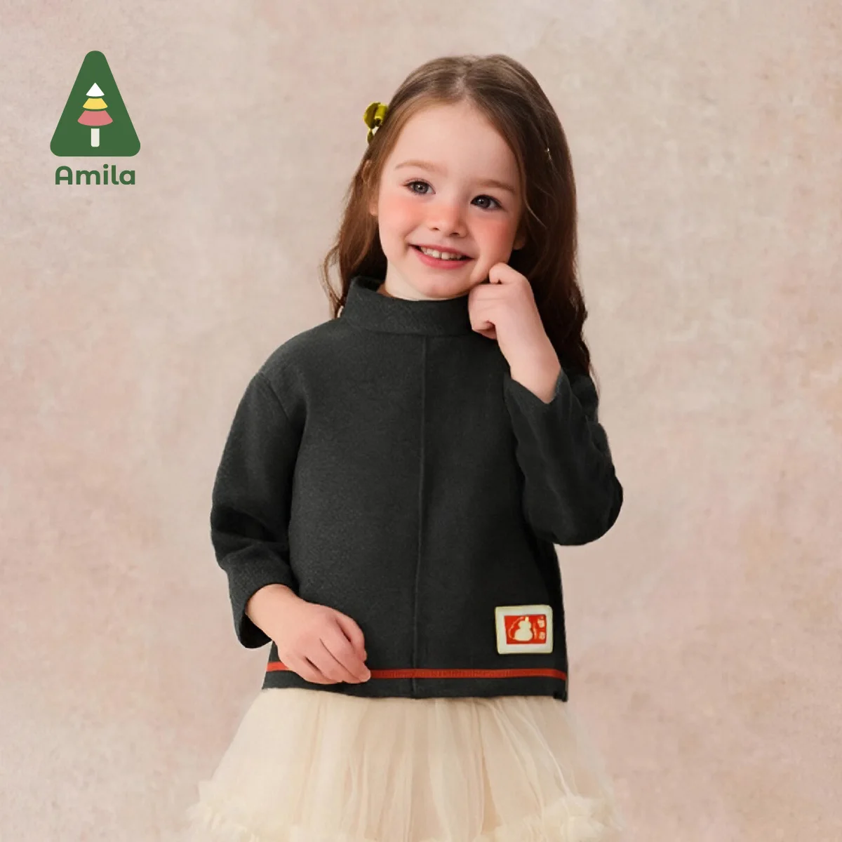 Amila Baby T-Shirt 2024 New Winter Boys And Girls Half Turtleneck Warm And Skin-Friendly Soft And Warm Children's Long Sleeves