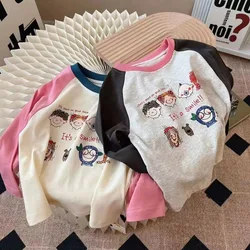 Baby Girls Long Sleeved T-shirt Kids Cartoon Print Top Tees 2023 Fall Winter 1 To 6Yrs Children's Thick Clothing Korean Style