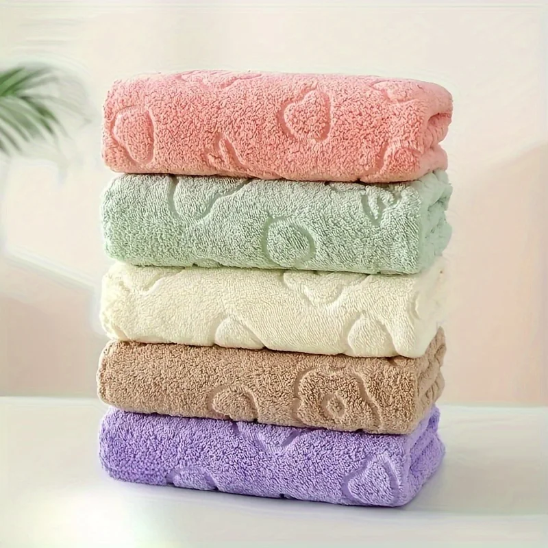 

Cute Cartoon Bear Floral Embossed Towel Set Ultra-Soft Highly Absorbent Fast-Drying Premium Unisex Bathroom Face Cloth Gift