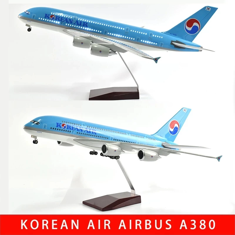 47CM 1:160 Model Aircraft Airbus A380 Air Korean LED Light Die-casting Machine Collected As A Gift By Aviation Enthusiasts