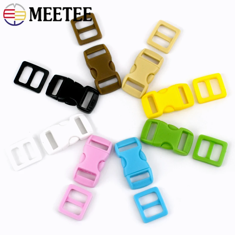 20/30/50Sets Meetee 10mm Plastic Side Release Buckles Tri-Glide Slider Adjust Clasp Bag Buckle Dog Collar Hook DIY Accessories