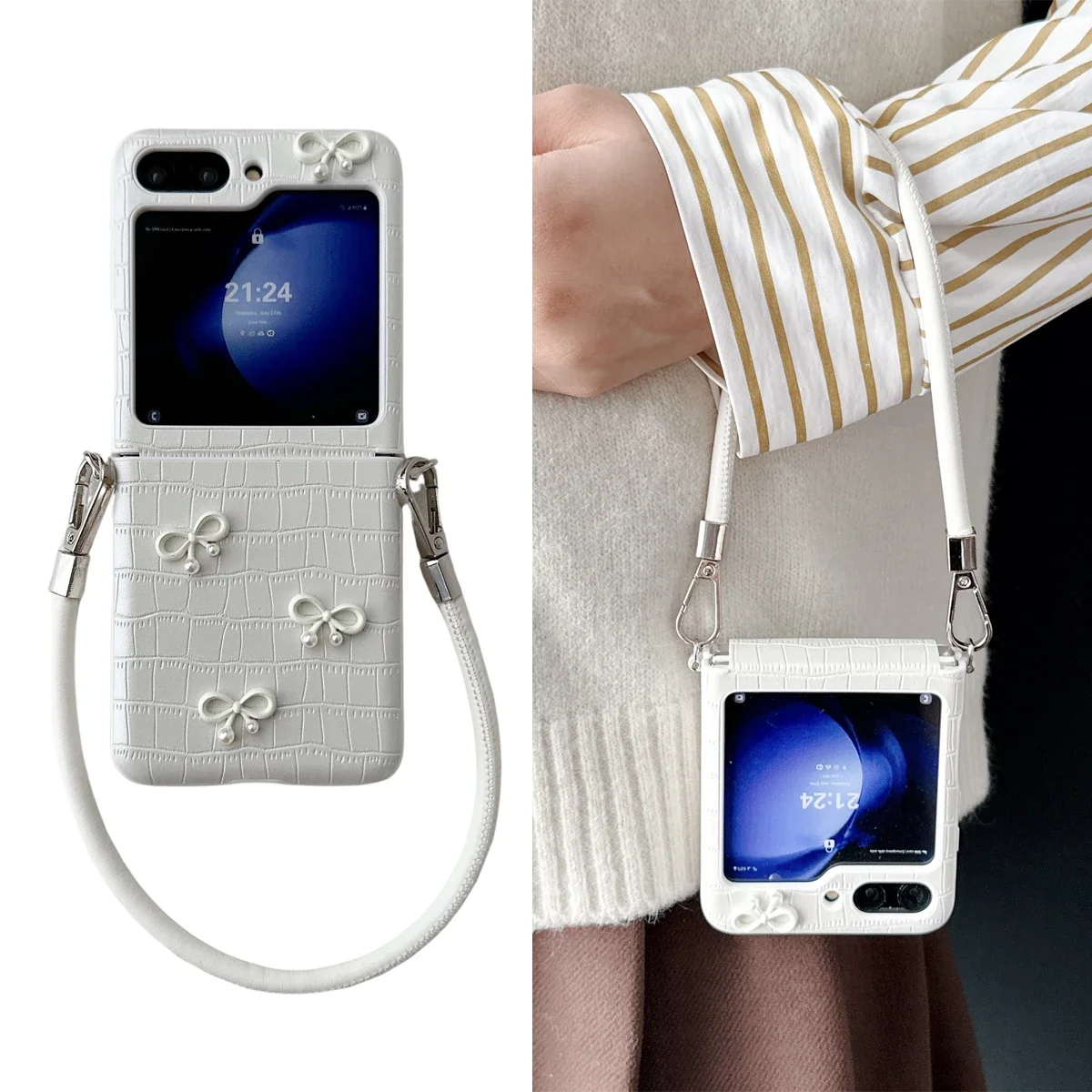 

Чехол для телефона из искусственной кожи с узором аллигатора и ремешком на запястье для Samsung Galaxy Z Flip 7, 6, 5, 4, 3, ZFlip7, защитный противоударный чехол