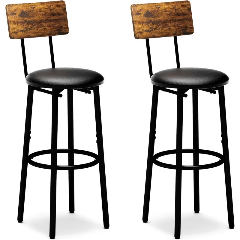 

Bar Stools with Back, High Kitchen Barstools with Back, Counter Stools Bar Chairs with Backrest, Footrest, Industrial Seat for