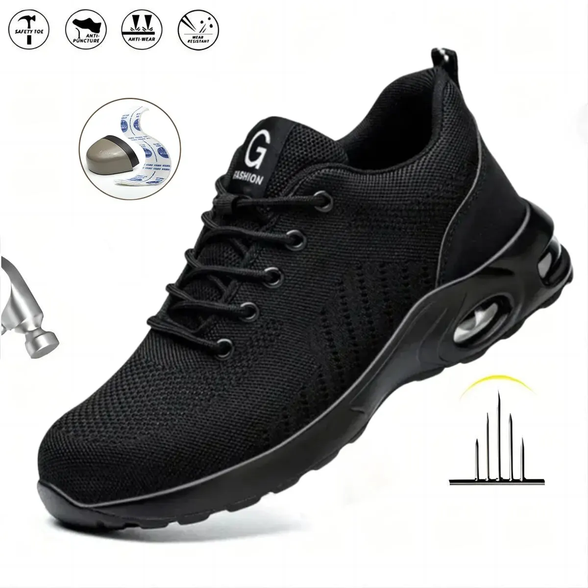 Air Cushion Work Safety Shoes For Men Women Breathable Work Sneakers Steel Toe Shoes Anti-puncture Safety Protective Shoe