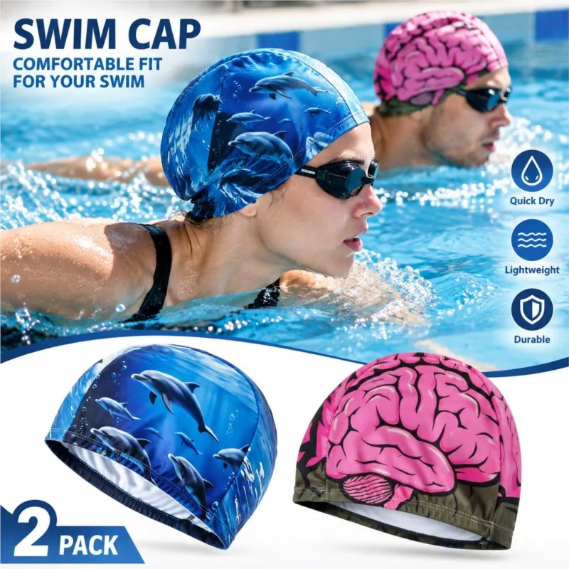 Adult Swimming Hat 2Pcs Set, Soft Touch Swim Cap for Amateur Swimmers, Portable Design for Travel, Various Stylish Looks