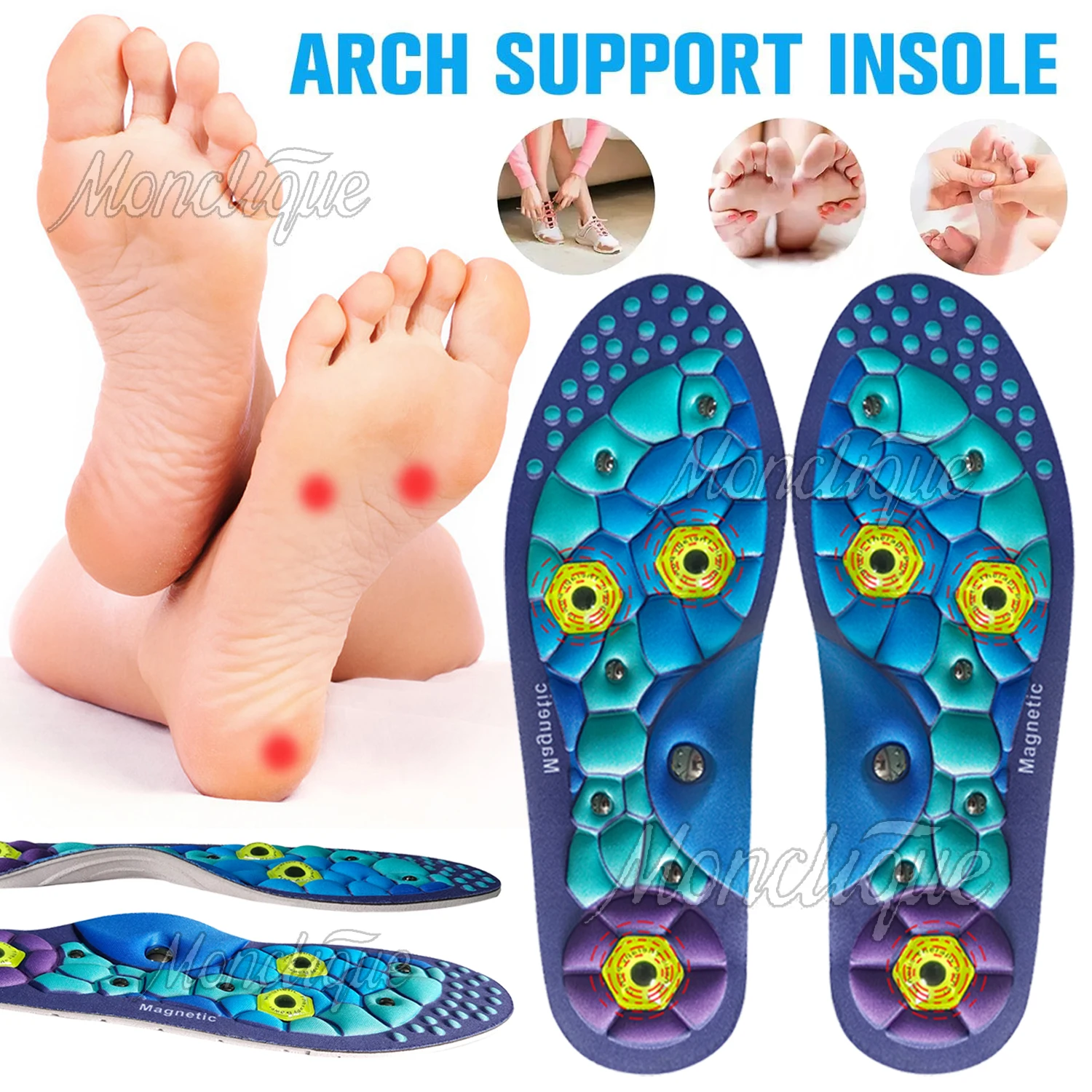Medical Foot Magnetic Therapy Sports Insoles Massage Weight Loss Slimming Acupressure Insole Anti-fatigue Health Care Shoe Pads