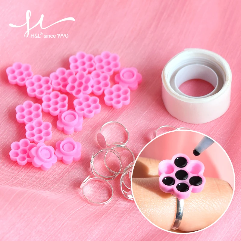 Lash Romance 100Pcs Flower Beauty Glue Cups Eyelash Extension Supplies Epoxy Cup Delay Cup Grafting Eyelash Tool Makeup Tool