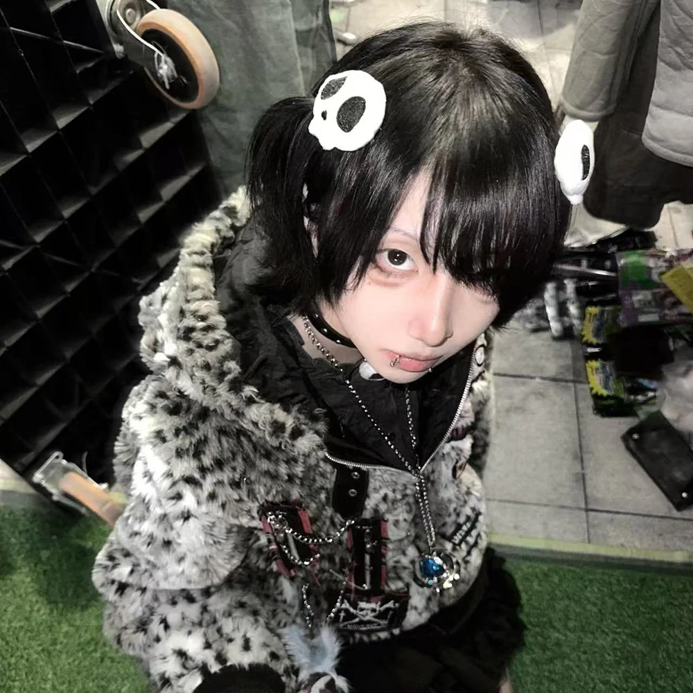 サブカルチャーゴシックロリータヘアピン原宿 Y2K ガールヘアクリップ頭飾りぬいぐるみスカル帽子ハロウィンヘアアクセサリー