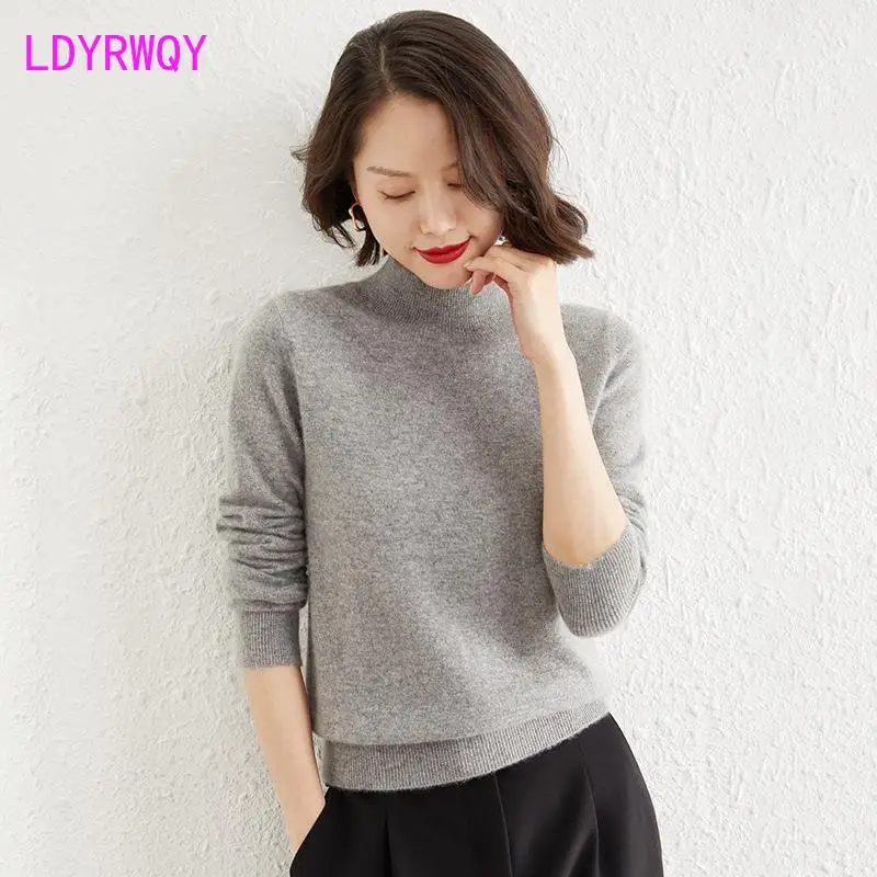 2023 Autumn and Winter New Knitwear Women\'s Half High Collar Underlay Sweater Solid Color Knitwear Women\'s Clothing