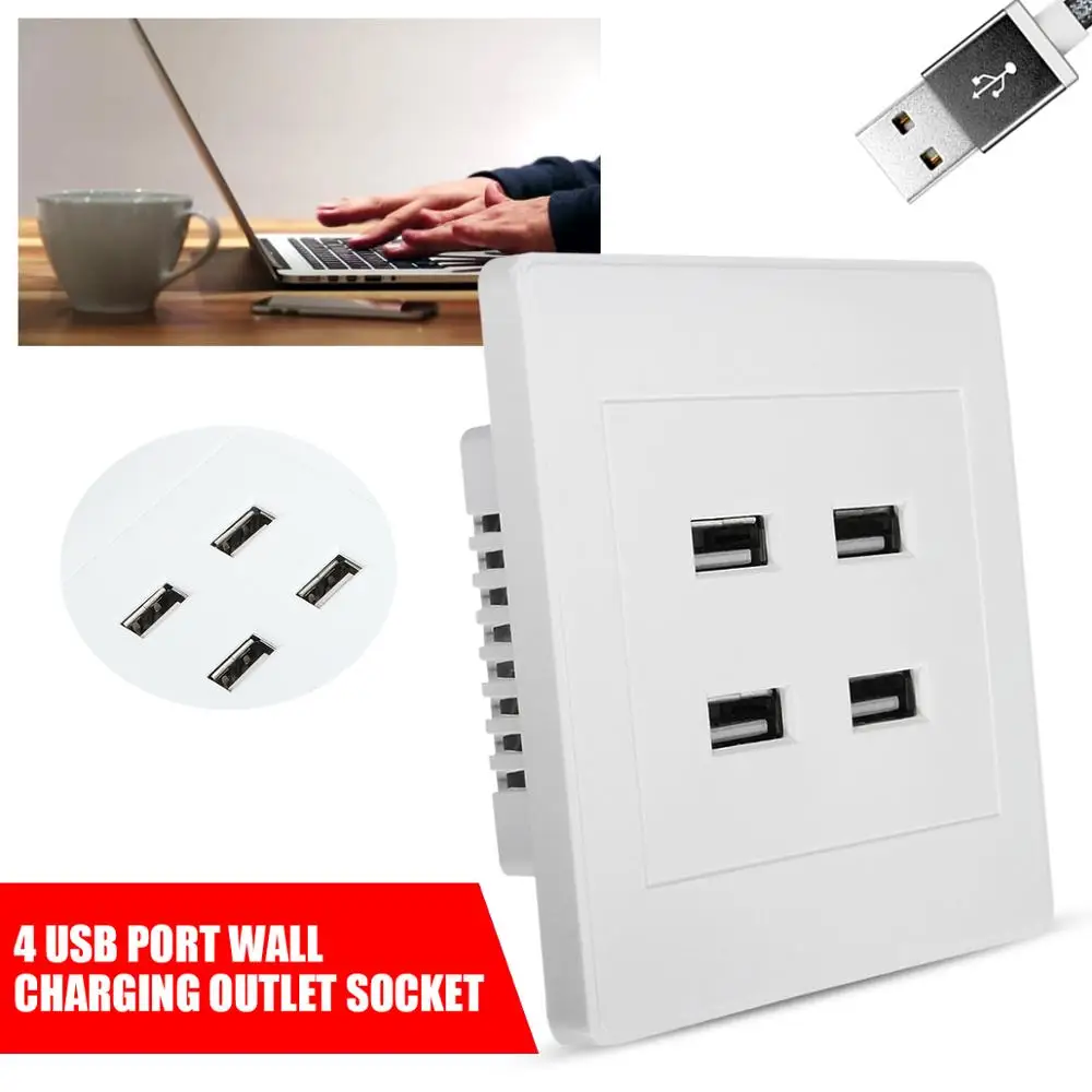 3.1A AC Power Wall Receptacle Socket Plate Charger Outlet Panel with 4 USB Port