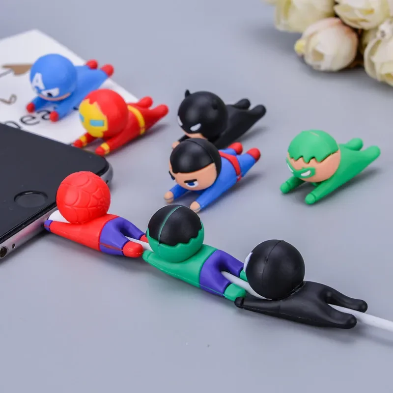 Disney Marvel Spiderman USB Protective Case Iron Man Hulk Venom Figure Cartoon Silicone Data Cable Bite Protective Cover Toys