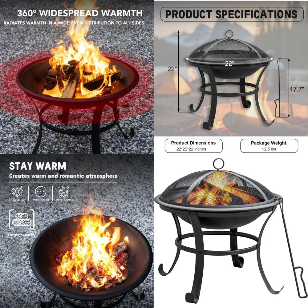 

Портативная уличная костра с сетчатой крышкой, бревенчатой решеткой и огненным покером для заднего двора, террасы и кемпинга