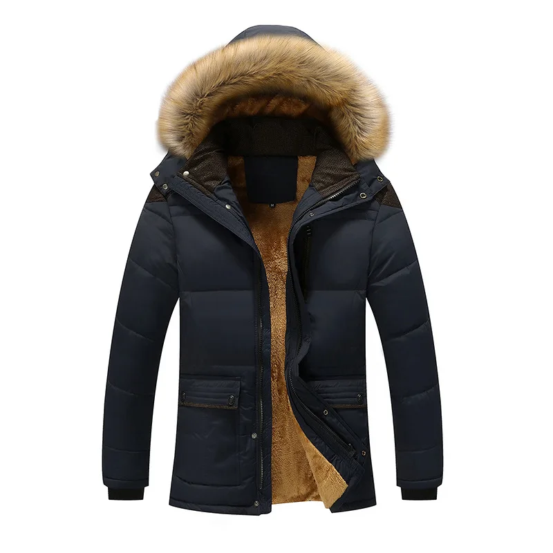 Parkas con Cuello de piel para hombre, abrigo grueso de algodón con capucha y múltiples bolsillos, abrigos cálidos informales, prendas de vestir de talla grande 5XL, Invierno