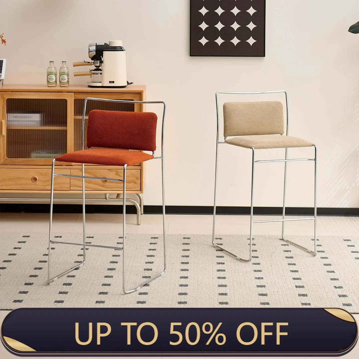 Nordic Style Bar Stools Luxurious Home Bar Stool Creative Stackable Chairs French Retro Coffee Shop Bar Stools