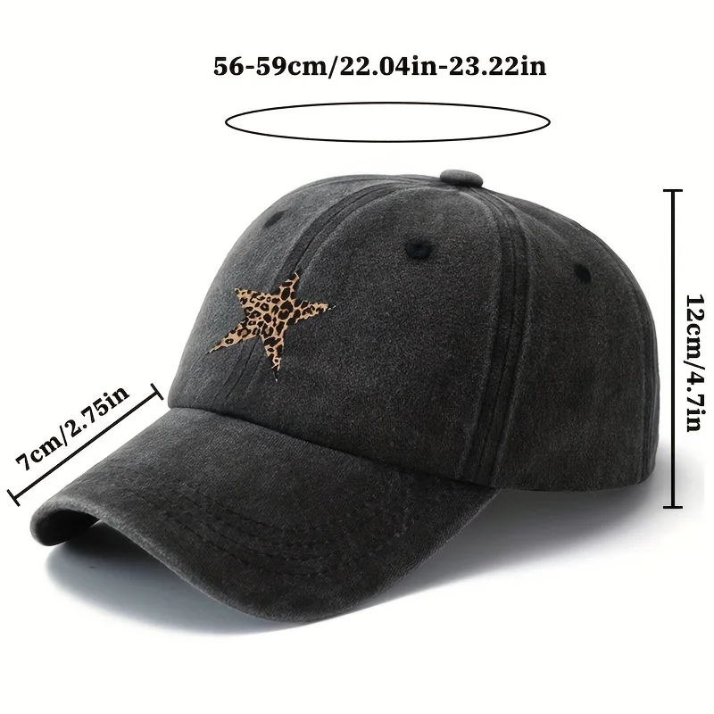 레오파드 프린트의 다섯개 별 디자인을 갖춘 남성과 여성을 위한 세련되고 다재다능한 야구 모자입니다. 클래식입니다