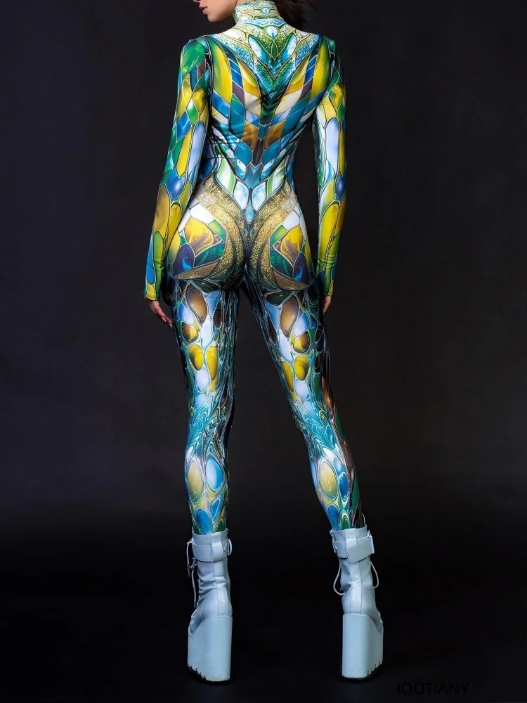 Bunter Sexy Bodysuit Punk Gothi Damen Cosplay Jumpsuit Karneval Schlanker Zentai-Anzug Weihnachtskostüm Festival Themenparty Catsuit – Detail 16