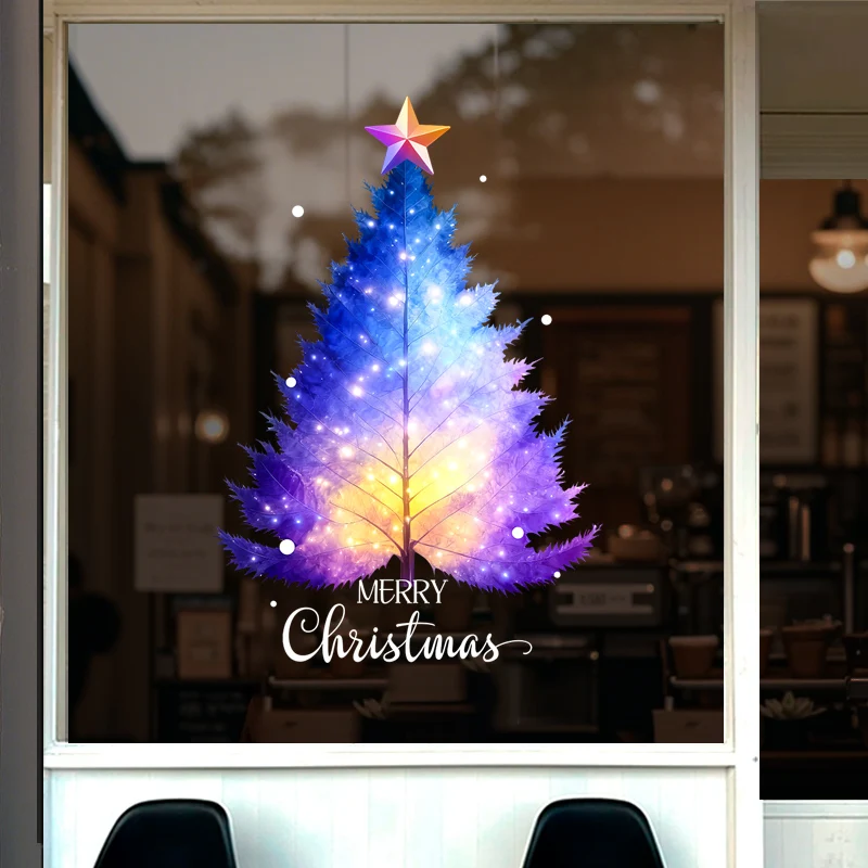 1개 45cm * 60cm 크리스마스 창문 스티커, 정전기 유리 스티커, 크리스마스 트리, 별, 메리 크리스마스 인사말 및 기타 요소 패턴 포함, 가정 창문, 침실, 학교, 레스토랑, 사무실 및 기타 휴일 파티 용품 장식에 적합, 접착 필름 한 장