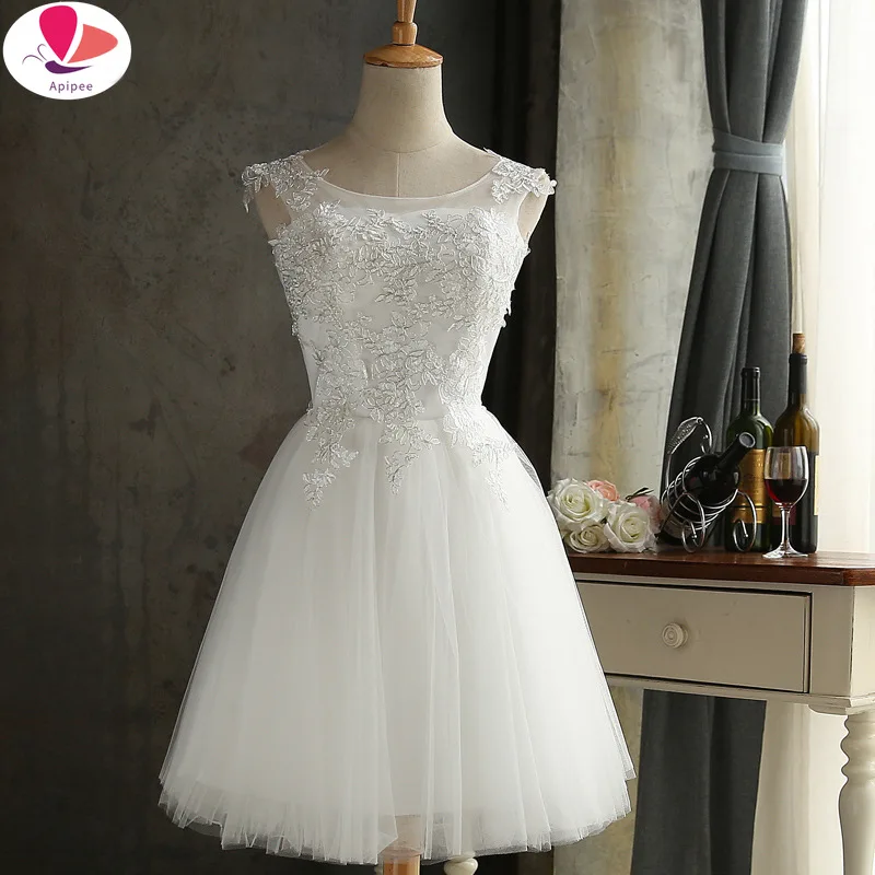 Drill New Lace Up White Lace Up Short Wedding Party Dress 2024 Wholesale Bride Marry Bridesmaid Dresses Girl