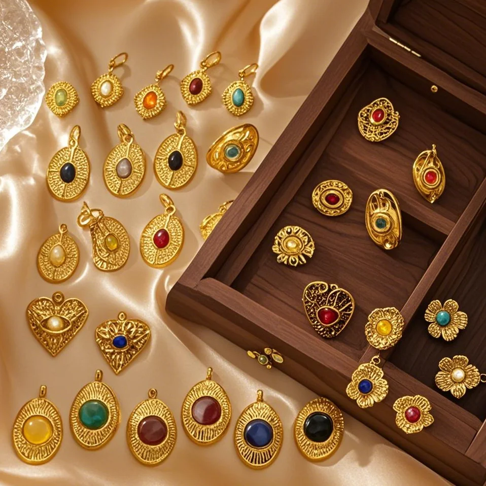 New Gold Plated Stainless Steel Charm Pendant Evil Eye Oval Heart Flower Colorful Natural Stone DIY Jewelry Making Women
