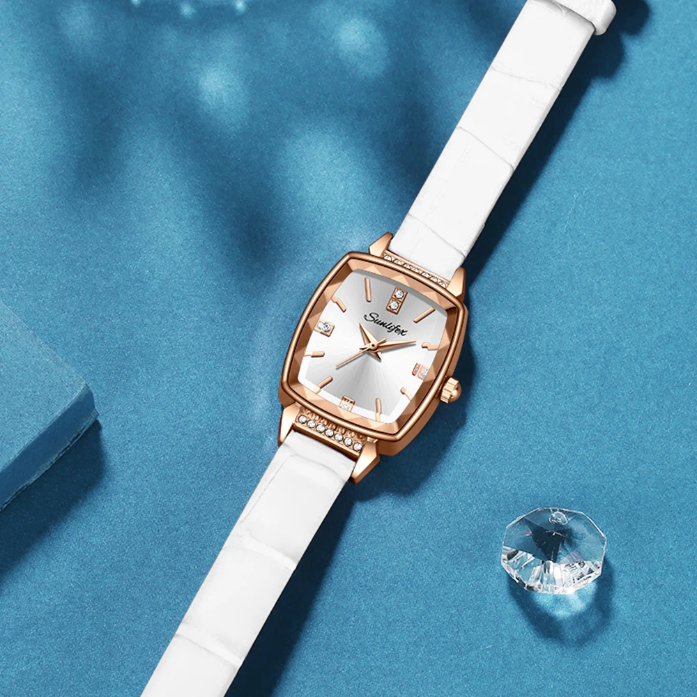 Orologio da donna Sunlifex orologio al quarzo con cinturino in pelle di diamante grazioso originale