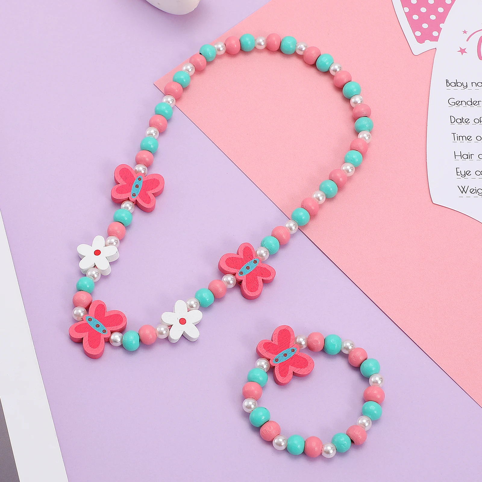 

Children's Wooden Bracelet Necklace Set for Girls Animal Shape and Toddler Jewelry