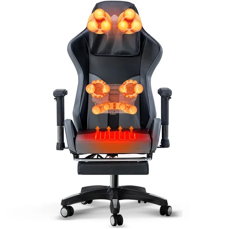 

Электрическое игровое массажное кресло-реклайнер с подогревом, массажером для спины и шеи, высокой спинкой, кожаное, для офиса и компьютерного стола