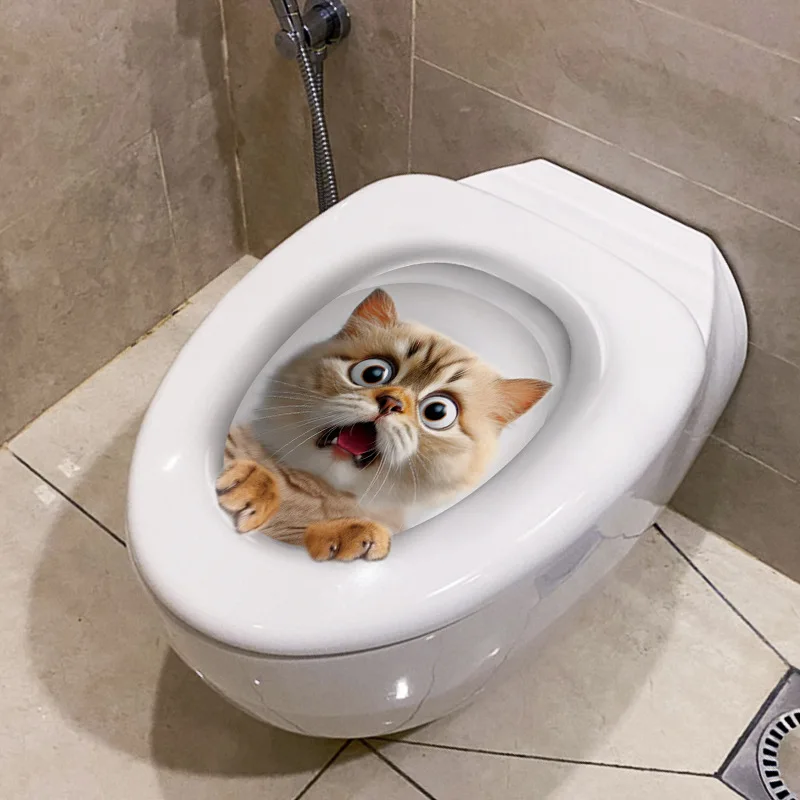 1pc PVC Water Resistant Novelty Toilet Seat Cat Dog Toilet Sticker Wall Stickers Animal /Wc Accessories For Home Bathroom Decor