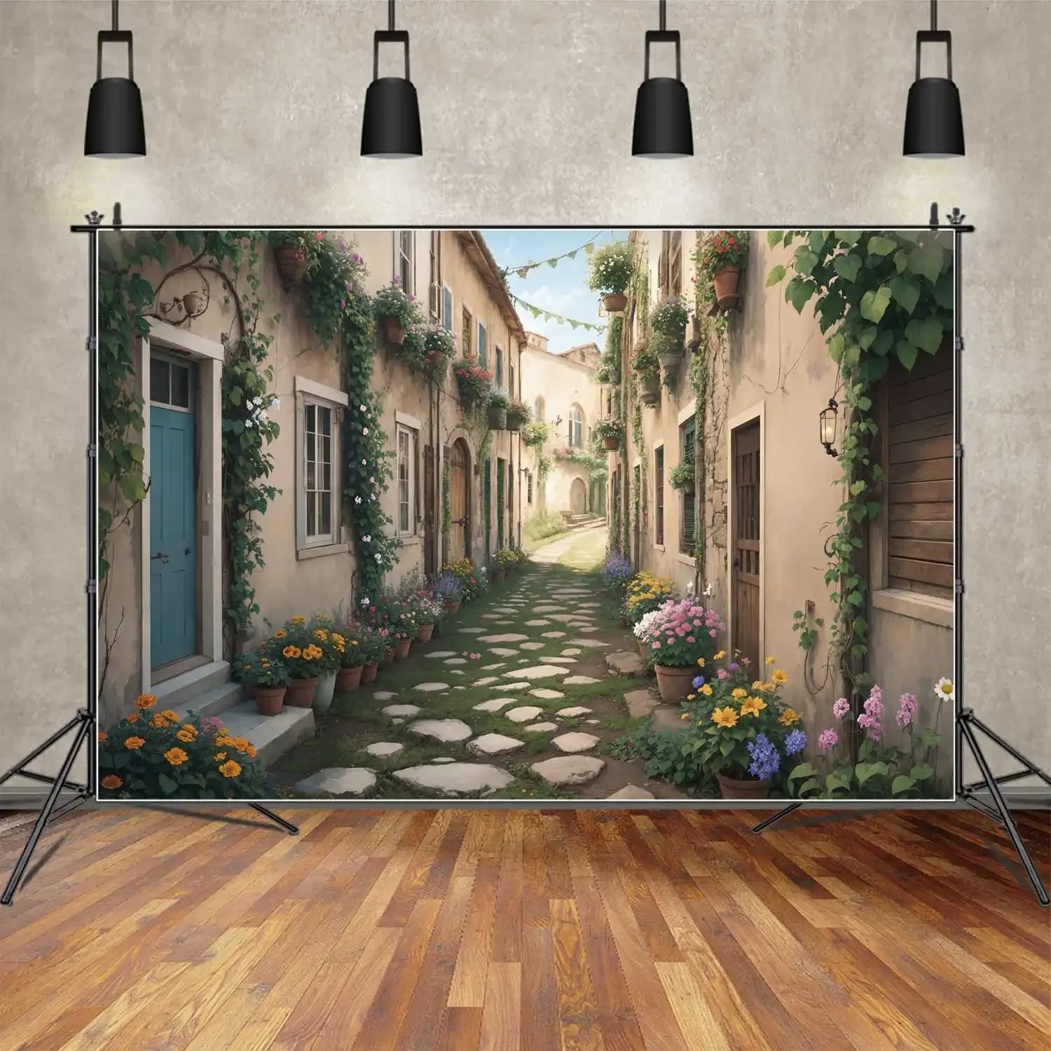 Blumen stadt Weg Weg Kulissen Fotografie Frühling Urlaub ländlichen Haus Zimmer personal isierte Kinder Photo booth Foto Hintergrund