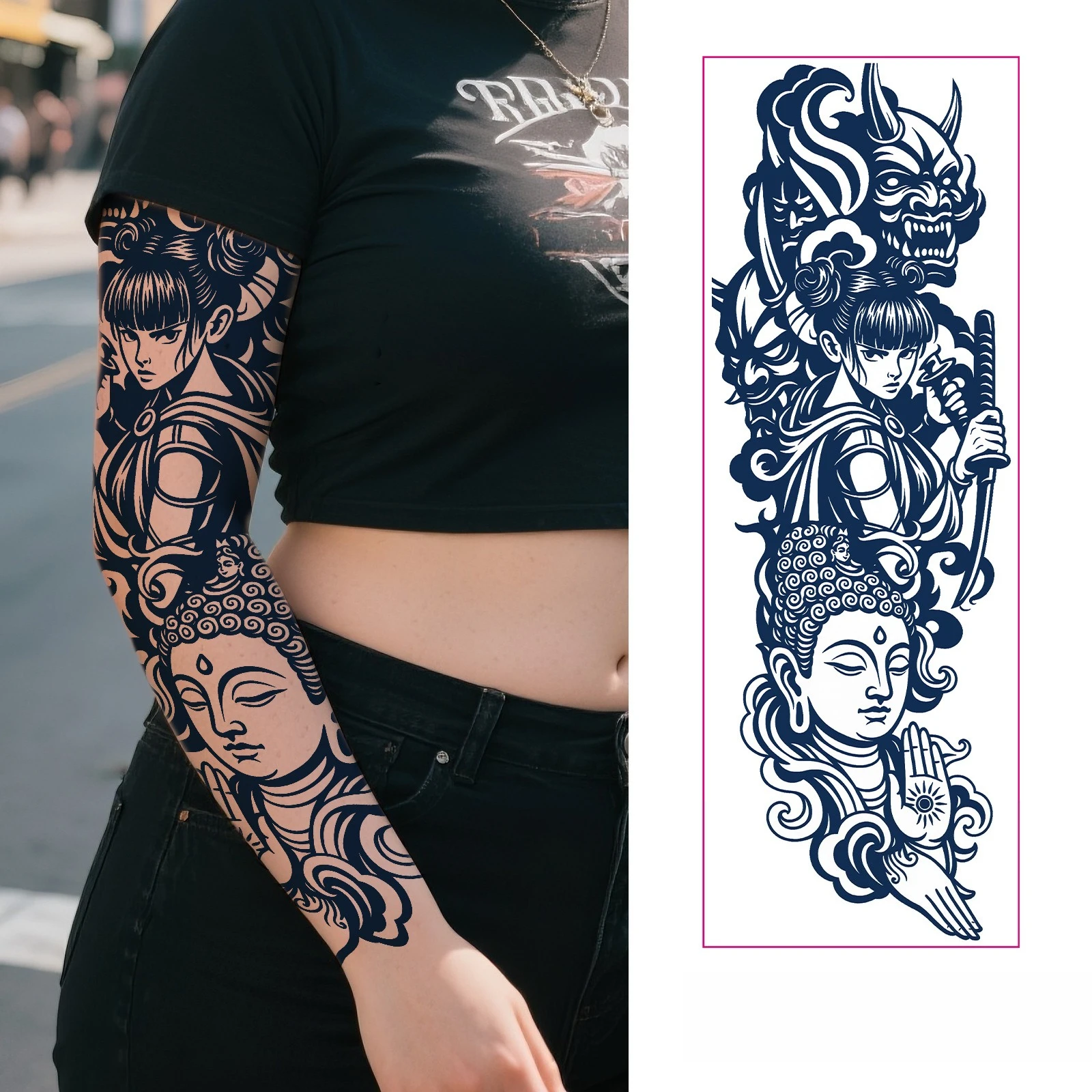 

Herbal Juice Full Sleeve Tattoo Stickers Waterproof Non-Glare Semi-Permanent Dark Floral Arm Tattoo Decals