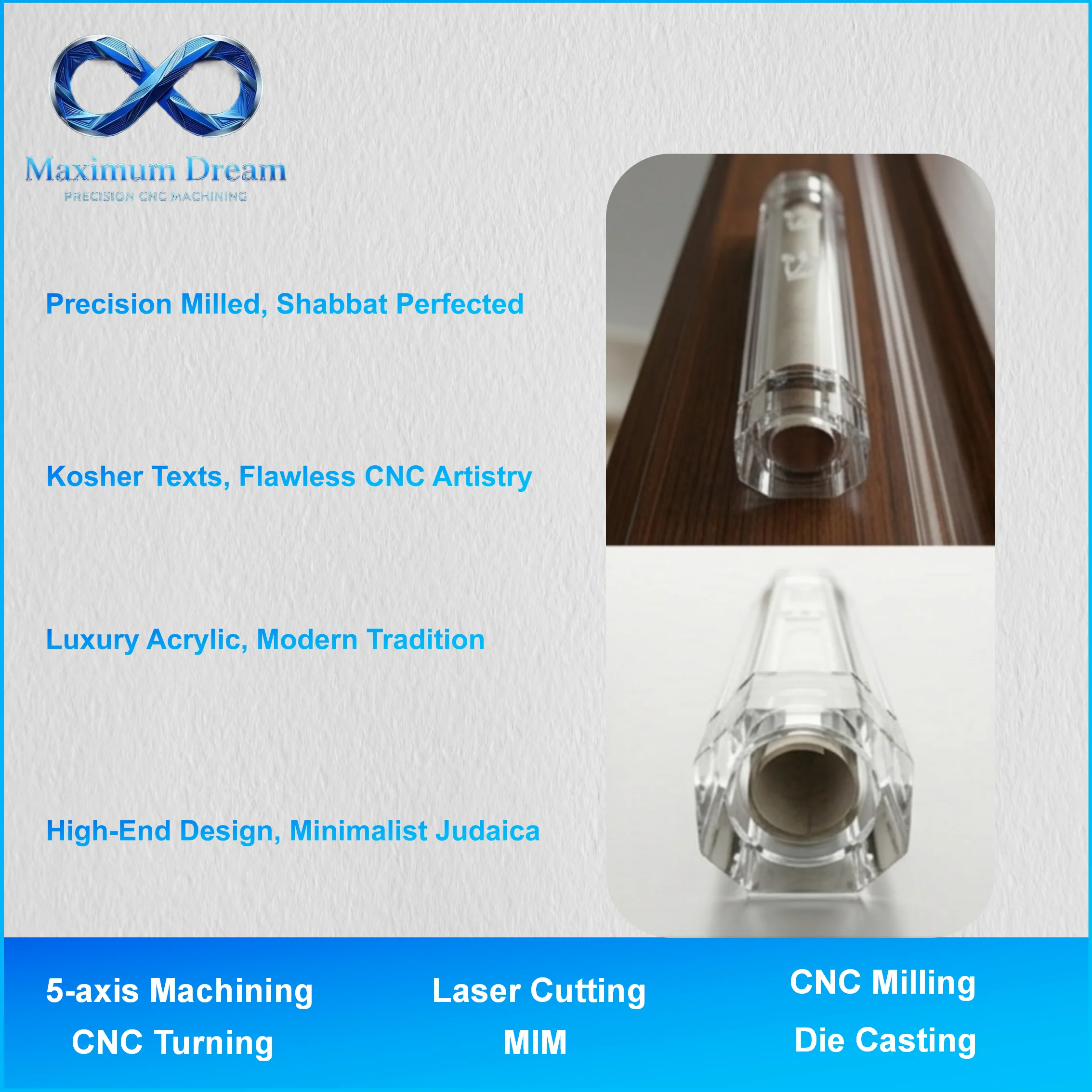 Custom CNC Acrylic Mezuzah Case: Milled Hebrew Shin for Kosher Scroll - Modern Judaica Fabrication per Your Design