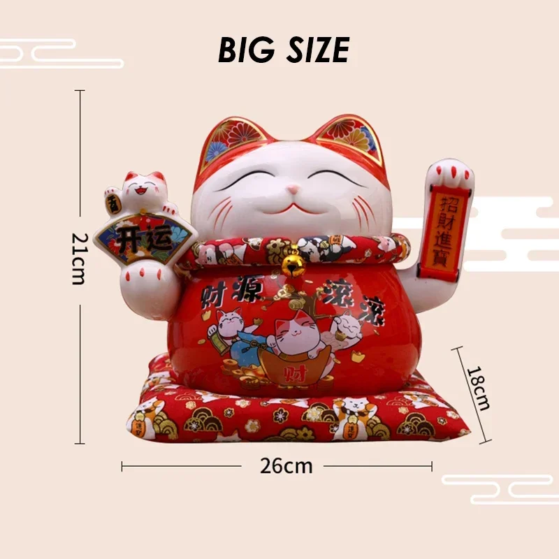 6.5/8.5 Inch Ceramic Beckoning Cat Maneki Neko Ornament Swing Lucky Fortune Cat Feng Shui Decoration Centerpiece Business Gift