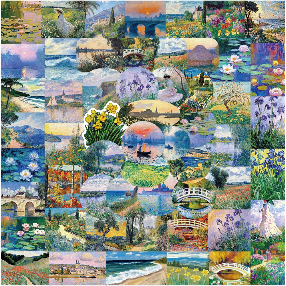 56PCS Rural Style Oil Painting Stickers Vintage Flower Decals For Laptop Luggage Fridge Scrapbook Stickers DIY Graffiti Toy