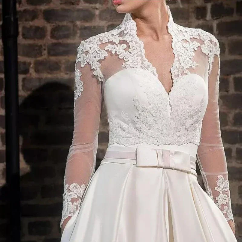 

Long Sleeves Wedding Jacket Wrap Bridal Lace Appliques Wedding Top Bridal Wedding Shawl Bride Coat