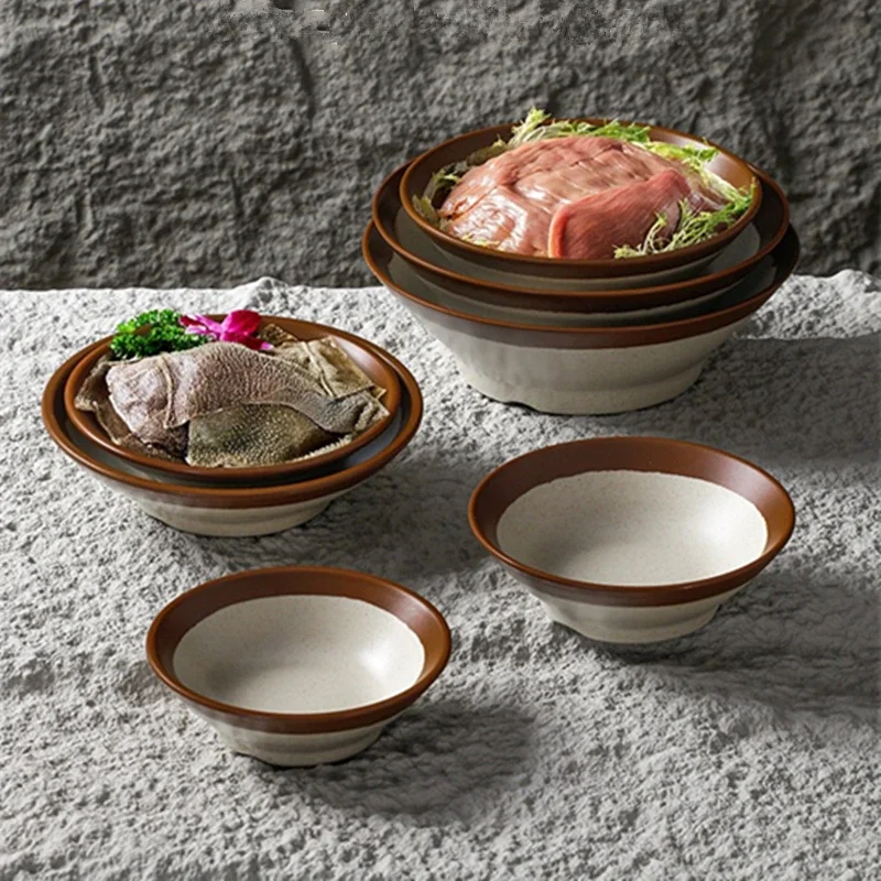 

Melamine Ramen Bowl Imitation Ceramic Tableware Japanese Style Soup Bowls Set for Hotel Large Rice Fruit Container Kitchen Use