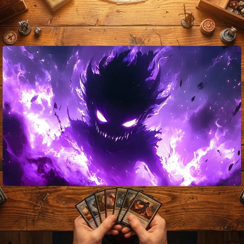 Playmat TCG Playmat Chaos Dark Purple Demon Mouse Mat Non-Slip Durable Stitched Edge 35X60CM Desk Mat Magic Card Game Tapete
