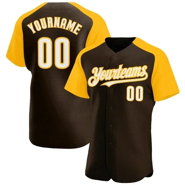 Custom Brown White- Authentic Raglan Sleeves Baseball Jersey 3D Printed for Men and Women Shirt Casual Team Shirts